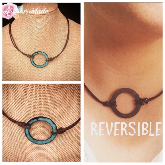 Coffee Bean’s Boutique Jewelry - 1 LEFT NEW Artisan Patina Copper Leather Necklace